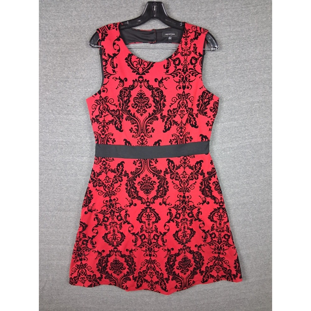 Spense Womens Dress 12 Red Velvet Floral Swing Holiday Party Witchy Gothic